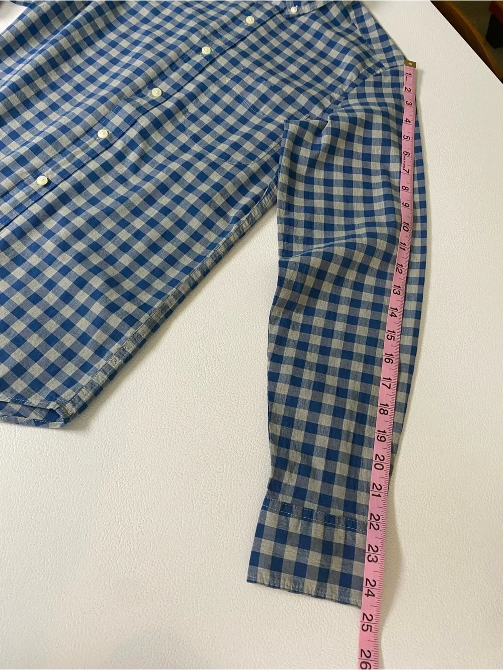 Blue and White Gingham Button-Down Shirt - Men's